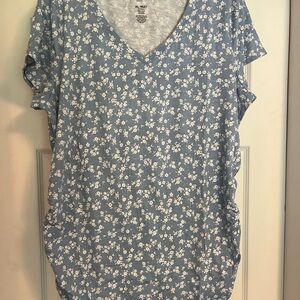 Blue Floral V-Neck Maternity Top